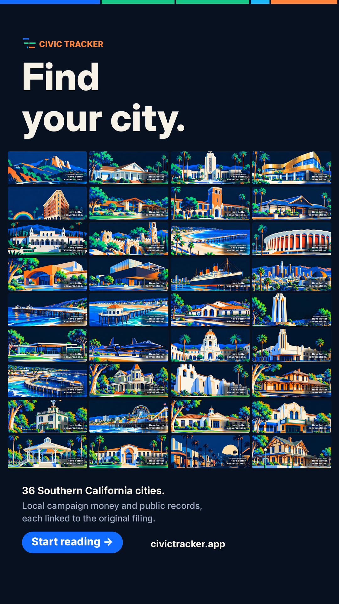 Find your city. Place art for every city on Civic Tracker.